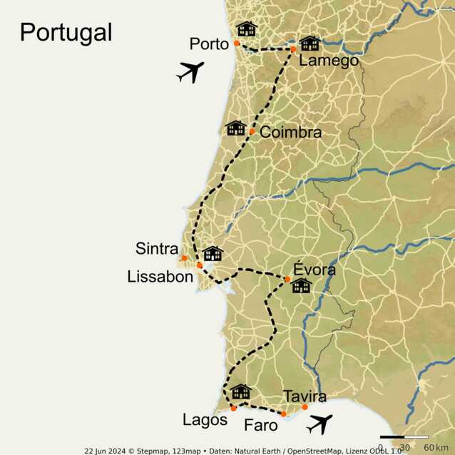 Stepmap-karte-best-of-portugal-reise-von-porto-bis-faro