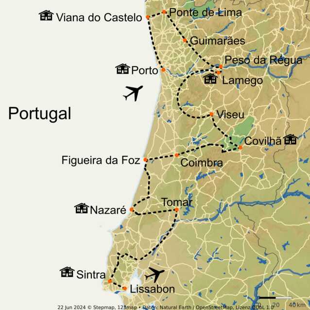 Stepmap-karte-nordportugal-rundreise-natur-und-kultur-von-porto-nach-lissabon
