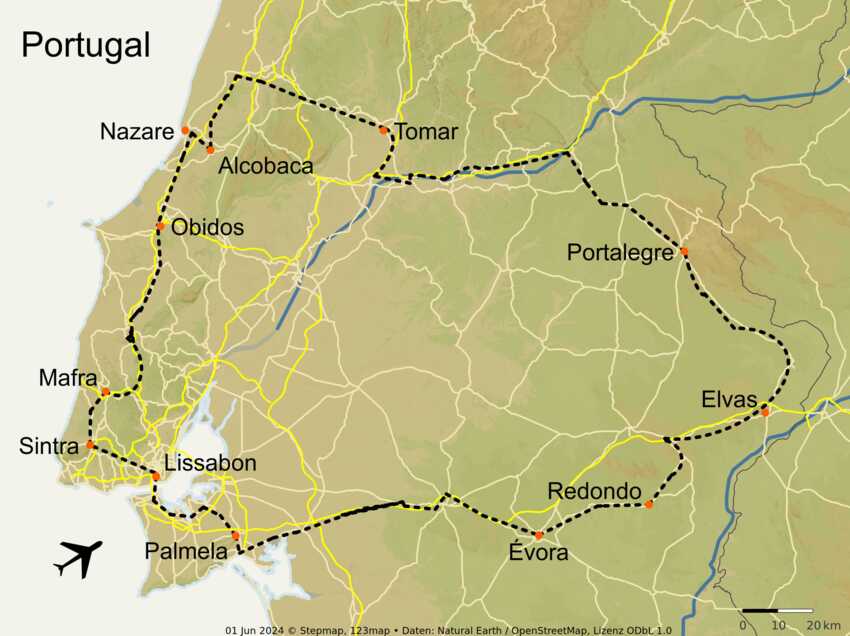 Stepmap-karte-portugal-roadtrip-wein-und-welterbe-rund-um-evora