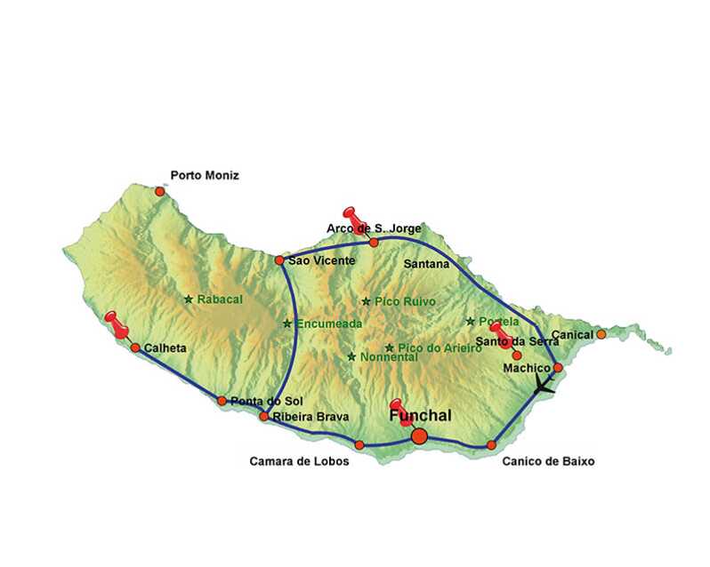 Karte der Madeira Mietwagen Rundreise