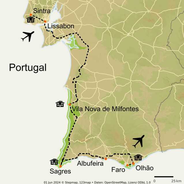 Stepmap-karte-highlights-des-suedens-portugals-kueste-von-lissabon-bis-faro